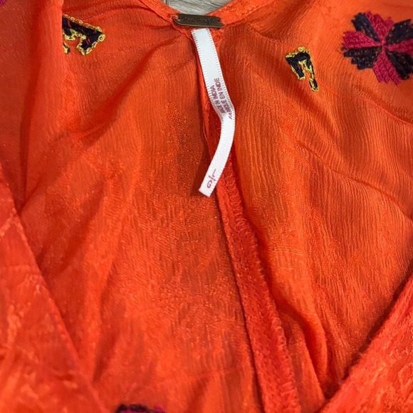 Free People “Music in Time” Embroidered Boho Top – Orange | Size Large - Picture 6 of 6